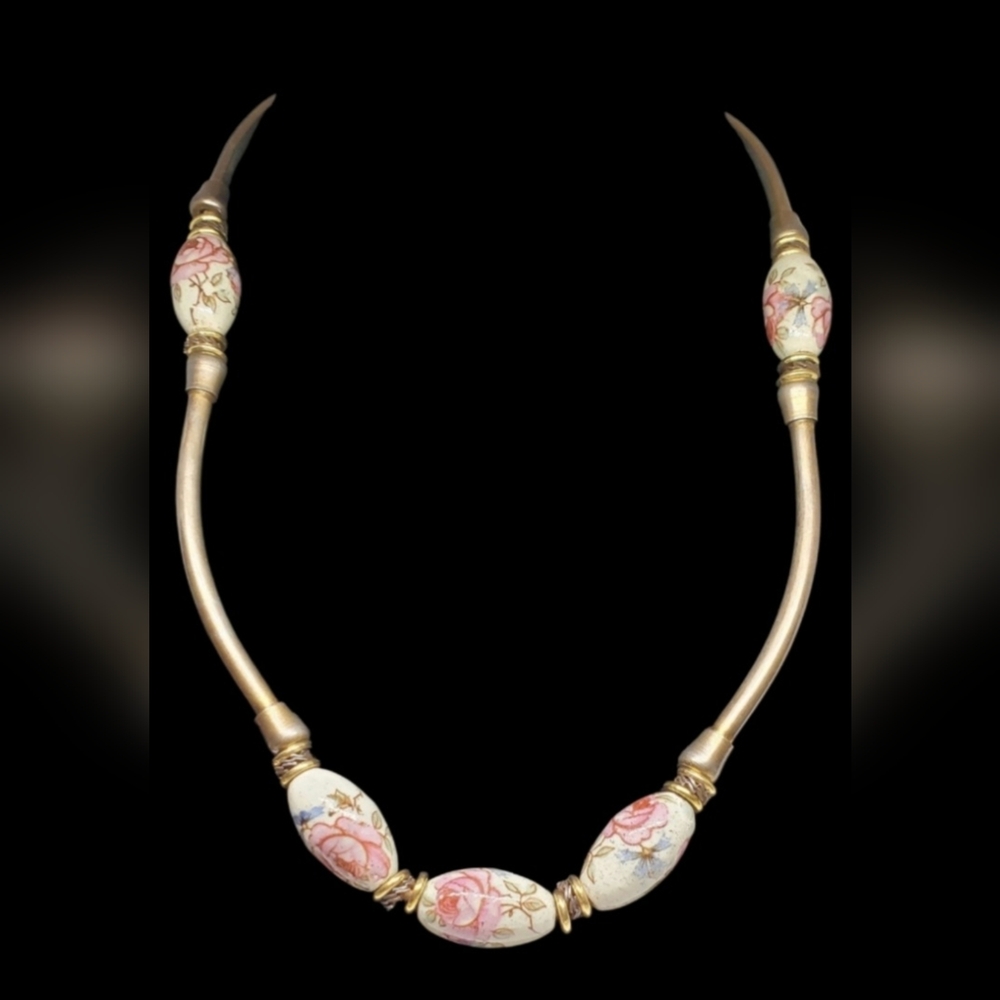 Antique Painted Ceramic Beads Necklace